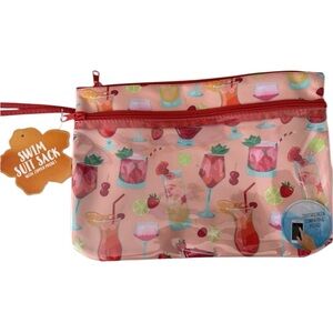 Pink Swim Suit Sack with Tropical Drink Print with zipper pocket